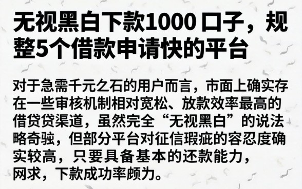 无视黑白下款1000的口子，规整5个借款申请快的平台