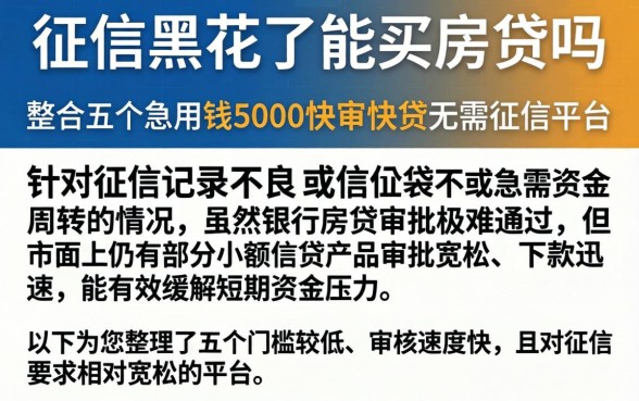 征信黑花了能买房贷吗，整合五个急用钱5000快审快贷无需征信平台