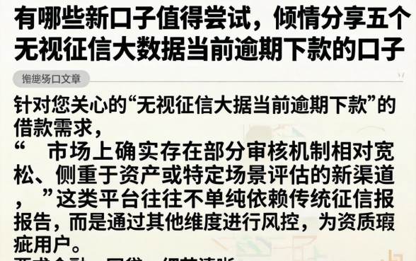 有哪些新口子值得尝试，倾情分享五个无视征信大数据当前逾期下款的口子
