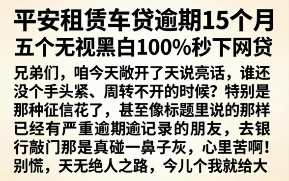 平安租赁车贷逾期15个月，详细阐述五个无视黑白100%秒下网贷