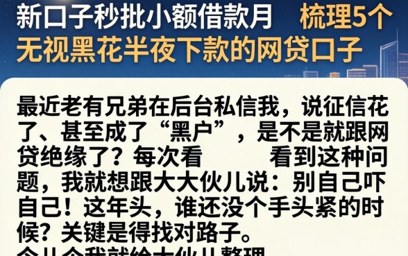 新口子秒批小额借款月，梳理5个无视黑花半夜下款的网贷口子