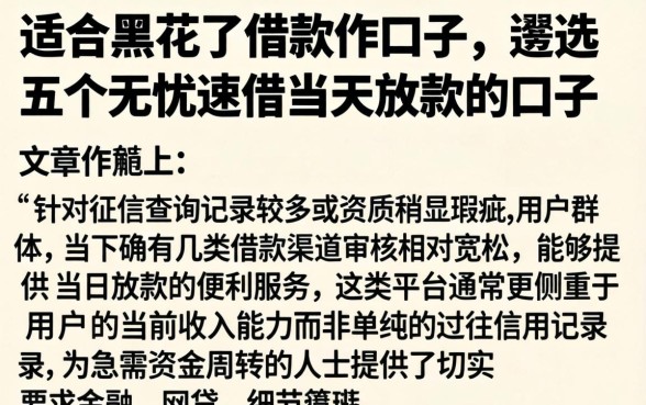 适合黑花了借款的口子,遴选五个无忧速借当天放款的口子