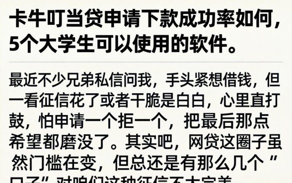 卡牛叮当贷申请下款成功率如何,细致阐述5个大学生可以使用的软件