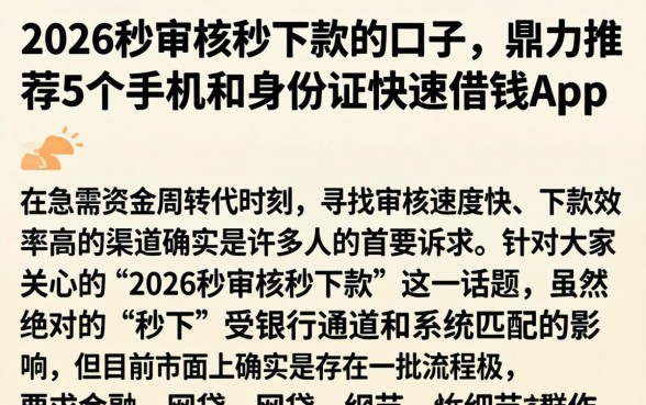 2026秒审核秒下款的口子,鼎力推荐5个手机和身份证快速借钱app