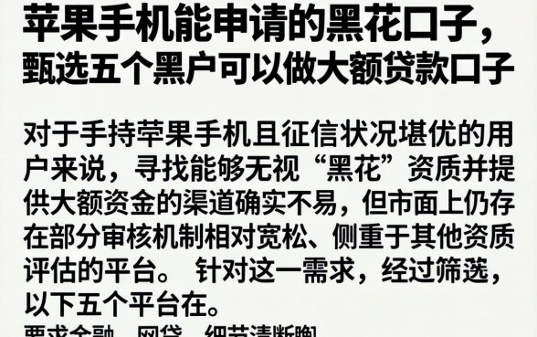 苹果手机能申请的黑花口子，甄选五个黑户可以做大额贷款口子