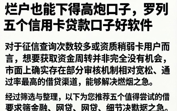 烂户也能下得高炮口子，罗列五个信用卡贷款口子好软件