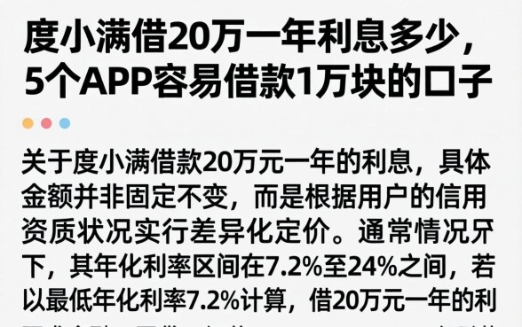 度小满借20万一年利息多少，概括5个APP容易借款1万块的口子