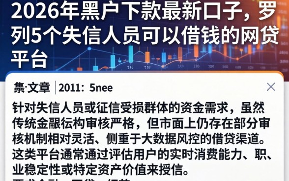 2026年黑户下款最新口子,罗列5个失信人员可以借钱的网贷平台