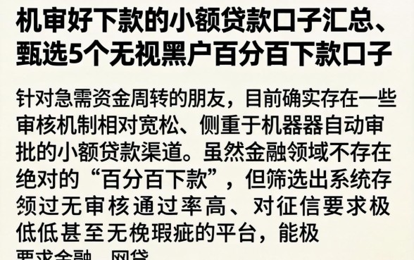 机审好下款的小额贷款口子汇总，甄选5个无视黑户百分百下款口子