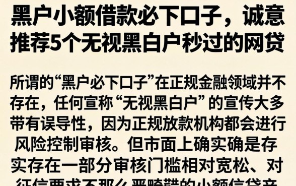 黑户小额借款必下口子，诚意推荐5个无视黑白户秒过的网贷