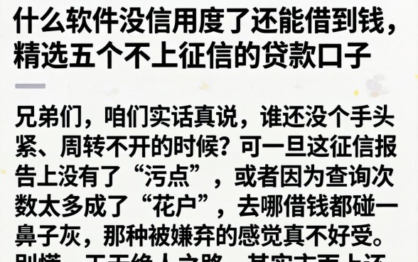 什么软件没信用度了还能借到钱，精选五个不上征信的贷款口子
