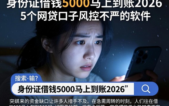 身份证借钱5000马上到账2026，归纳5个网贷口子风控不严的软件