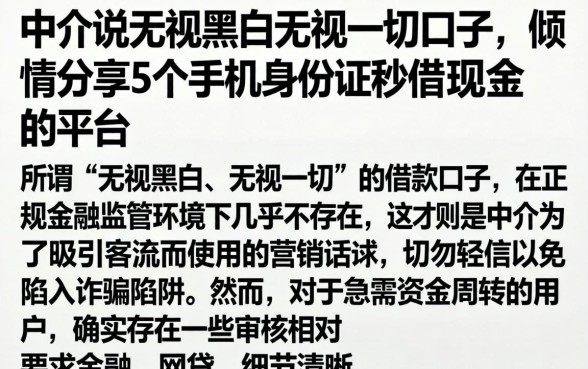 中介说无视黑白无视一切的口子,倾情分享5个手机身份证秒借现金的平台