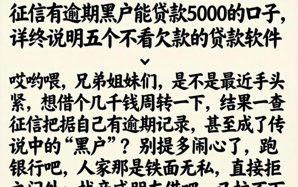 征信有逾期黑户能贷款5000的口子，详尽说明五个不看欠款的贷款软件