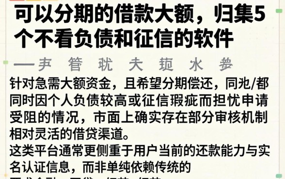 可以分期的借款大额，归集5个不看负债和征信的软件