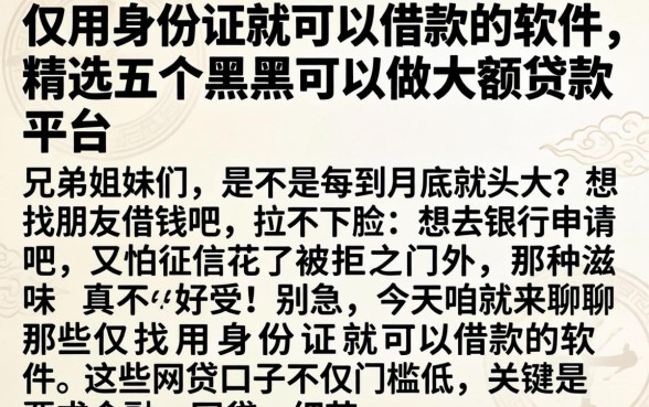 仅用身份证就可以借款的软件,精选五个黑户可以做大额贷款平台