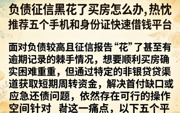 负债征信黑花了买房怎么办，热忱推荐五个手机和身份证快速借钱平台