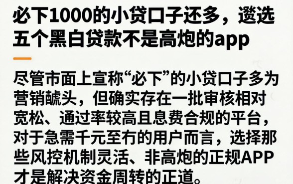 必下1000的小贷口子还多，遴选五个黑白贷款不是高炮的app