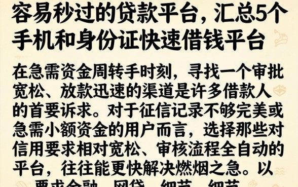 容易秒过的贷款平台，汇总5个手机和身份证快速借钱平台