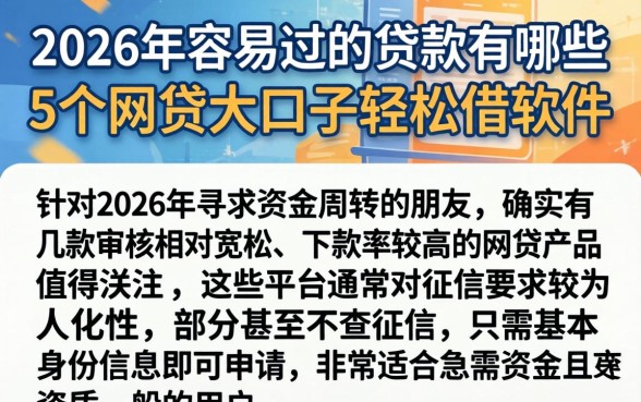 2026年容易过的贷款有哪些，概括5个网贷大口子轻松借软件