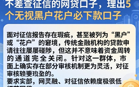 不差查征信的网贷口子，理出5个无视黑户花户必下款口子