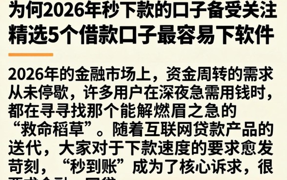 为何2026年秒下款的口子备受关注，精选5个借款口子最容易下软件
