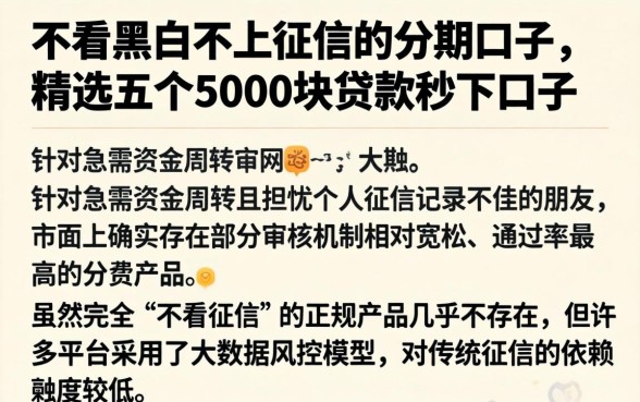 不看黑白不上征信的分期口子，精选五个5000块贷款秒下口子