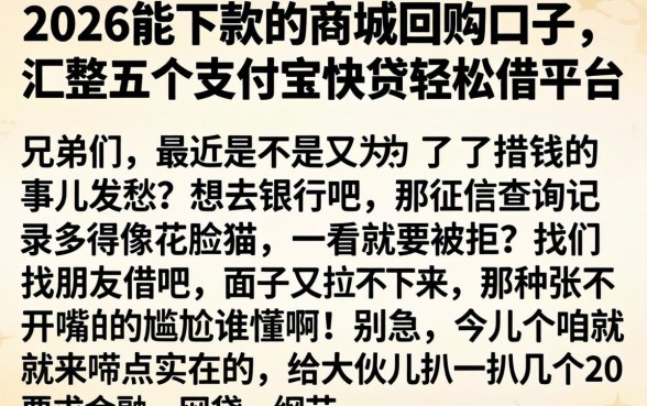 2026能下款的商城回购口子，汇整五个支付宝快贷轻松借平台