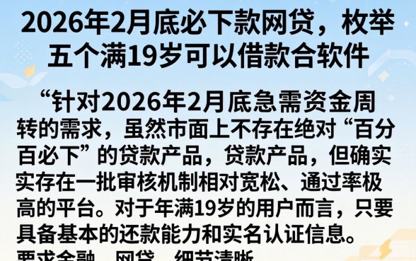 2026年2月底必下款网贷，枚举五个满19岁可以借款的软件