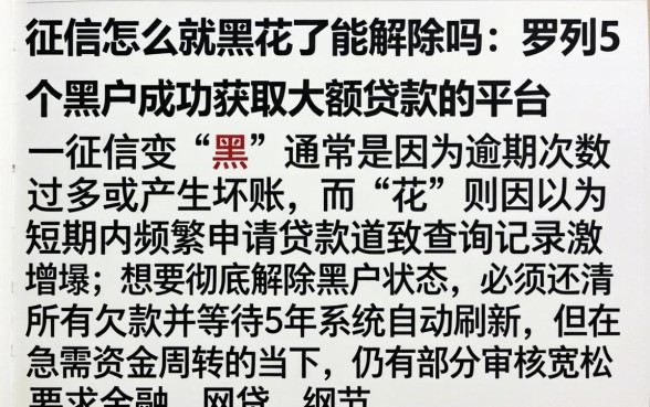 征信怎么就黑花了能解除吗，罗列5个黑户成功获取大额贷款的平台