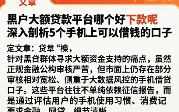 黑户大额贷款平台哪个好下款呢，深入剖析5个手机上可以借钱的口子