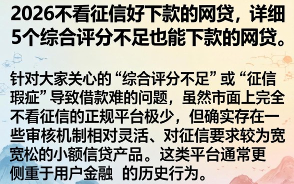 2026不看征信好下款的网贷，详细阐述5个综合评分不足也能下款的网贷