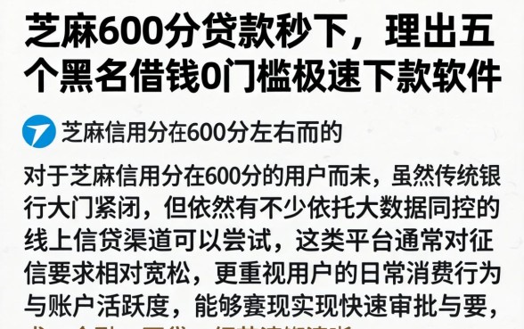 芝麻600分贷款秒下，理出五个黑户借钱0门槛极速下款软件