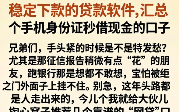 稳定下款的贷款软件，汇总五个手机身份证秒借现金的口子