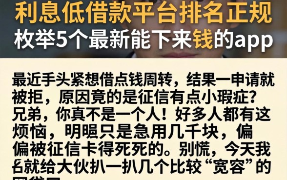 利息低的借款平台排名正规，枚举5个最新能下来钱的app