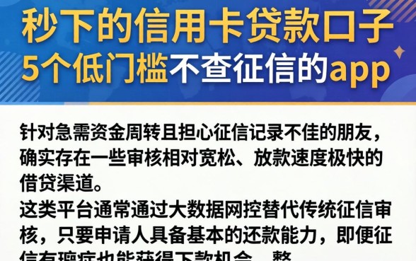 秒下的信用卡贷款口子，概括5个低门槛不查征信的app