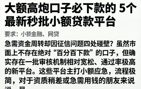 大额高炮口子必下款的，详细阐述5个最新秒批小额贷款平台