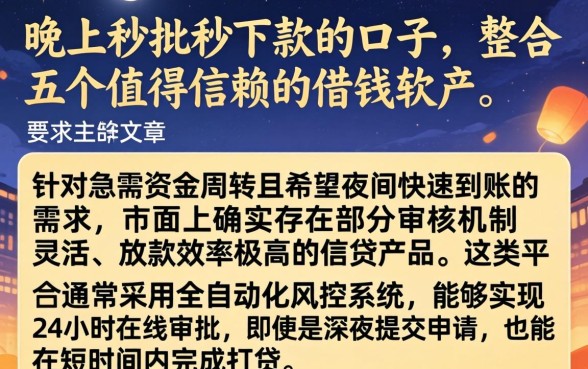 晚上秒批秒下款的口子，整合五个值得信赖的借钱软件