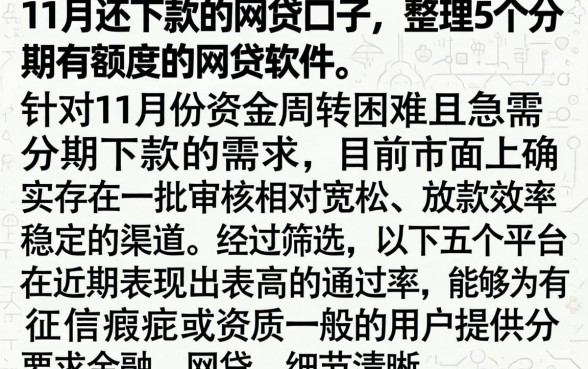 11月还下款的网贷口子，整理5个分期有额度的网贷软件