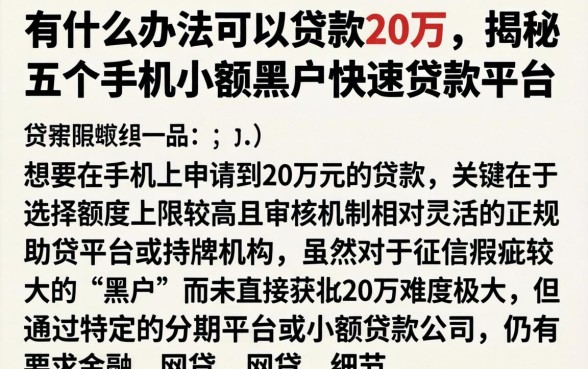 有什么办法可以贷款20万,揭秘五个手机小额黑户快速贷款平台