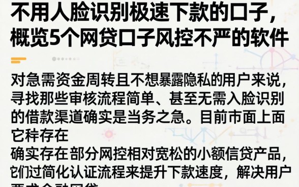 不用人脸识别极速下款的口子，概览5个网贷口子风控不严的软件