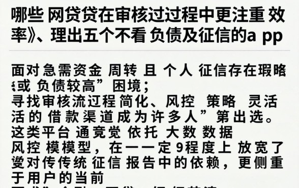 哪些网贷在审核过程中更注重效率，理出五个不看负债和征信的app