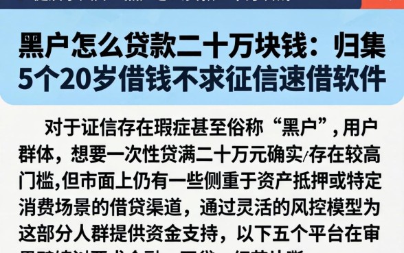 黑户怎么贷款二十万块钱，归集5个20岁借钱不求征信速借软件