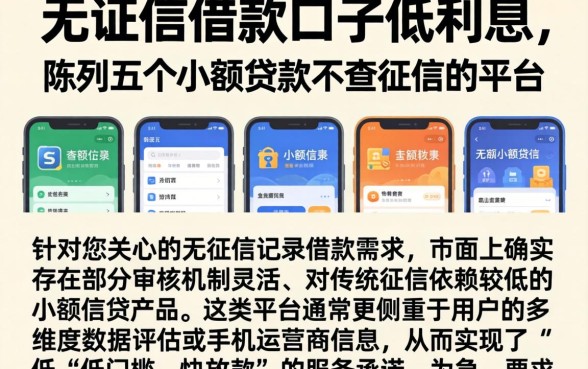无证信借款口子低利息,陈列五个小额贷款不查征信的平台