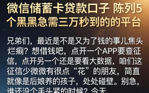 微信储蓄卡贷款口子，陈列5个黑户急需三万秒到的的平台