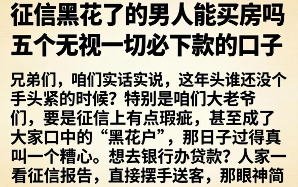 征信黑花了的男人能买房吗,概括五个无视一切必下款的口子