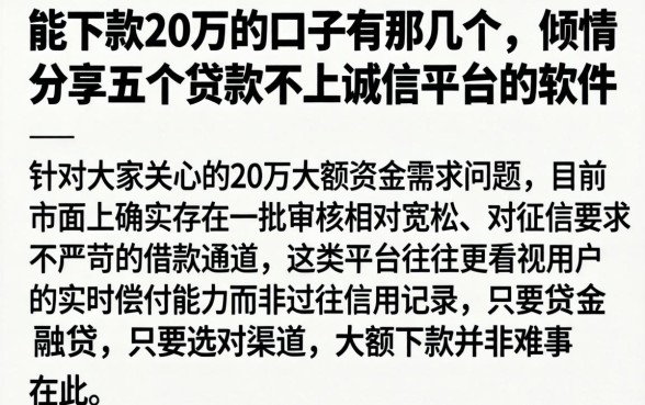 能下款20万的口子有那几个，倾情分享五个贷款不上诚信平台的软件
