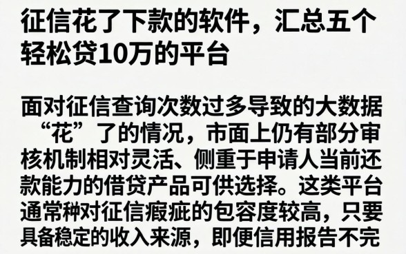 征信花了下款的软件，汇总五个轻松贷10万的平台