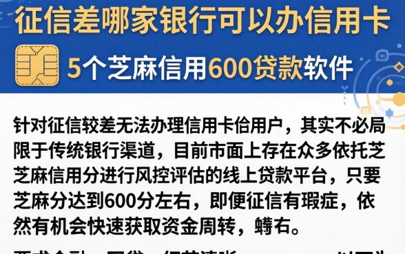 征信差哪家银行可以办信用卡，枚举5个芝麻信用600贷款软件