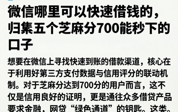 微信哪里可以快速借钱的，归集五个芝麻分700能秒下的口子